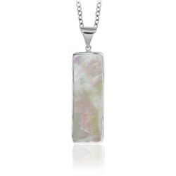 White Mother-of-Pearl Rectangle Pendant w/Chain - P10W